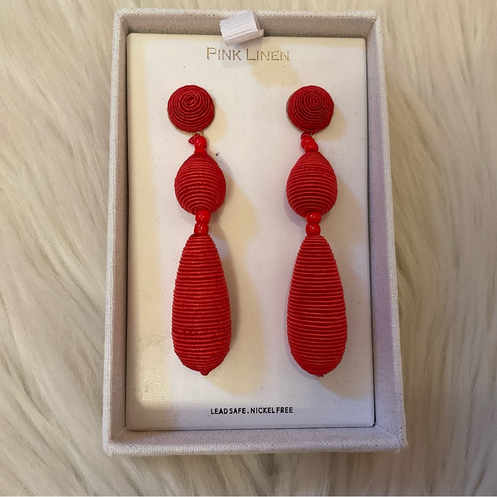 Pink Linen Woven Drop Earrings - New in Box - Picture 4 of 7